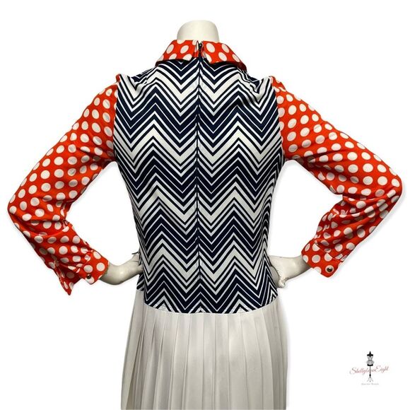VINTAGE 1970s Fun Funky Polka Dot ZigZag Chevron Mixed Print Dress Medium 8 CuTE - Picture 9 of 14